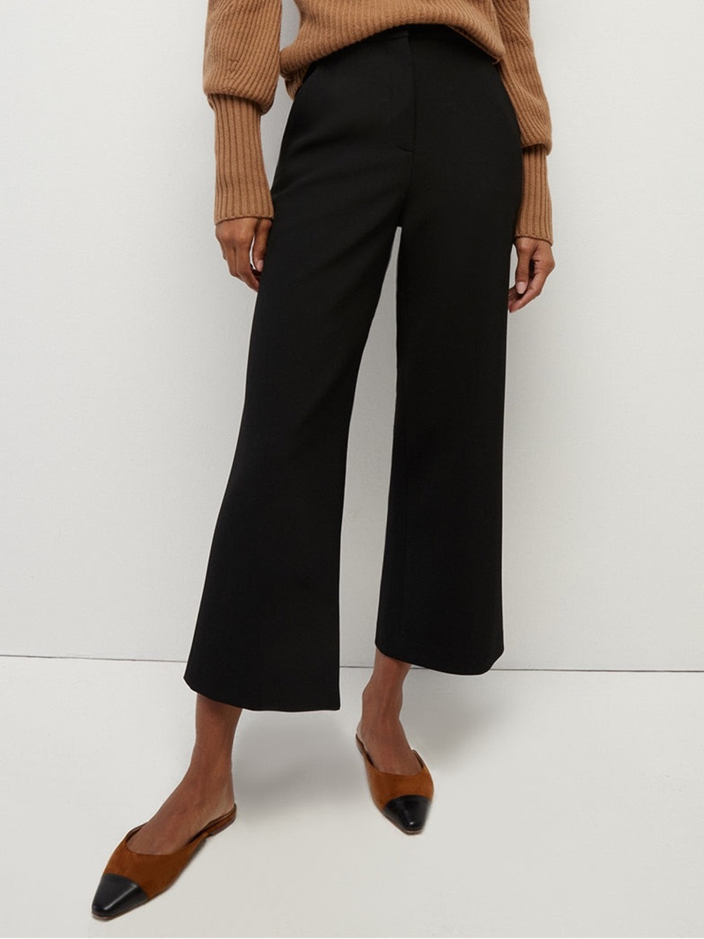 Veronica Beard Black Brixton Cropped Wide Leg Trousers 10 Office Siren Minimal